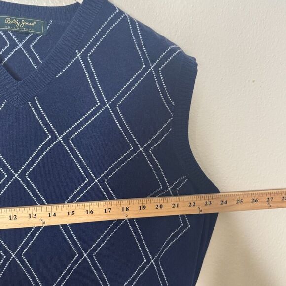 Bobby Jones Sweater Vest Mens XL Navy argyle Silk Cashmere Cable V-neck Golf - Picture 8 of 9